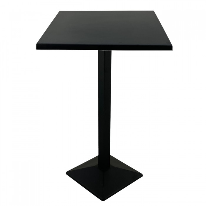Masa bar patrata blat werzalit negru 70x70xh112cm Raki Black cu picior metalic negru 40x40xh110cm