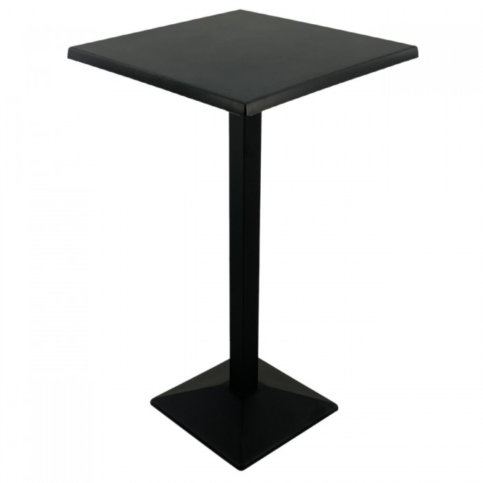 Masa bar patrata blat werzalit negru 70x70xh112cm Raki Black cu picior metalic negru 40x40xh110cm