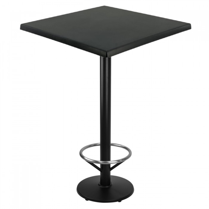Masa bar patrata blat werzalit negru 70x70xh112cm Raki Black cu picior metalic negru cu suport picioare 43xh110cm