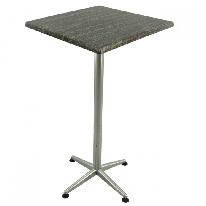 Masa bar patrata Raki Graphite Night blat werzalit 70x70xh107cm cu picior metalic clasic gri h105