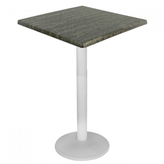 Masa bar patrata Raki Graphite Night blat werzalit 70x70xh112cm cu picior metalic alb 43xh110cm