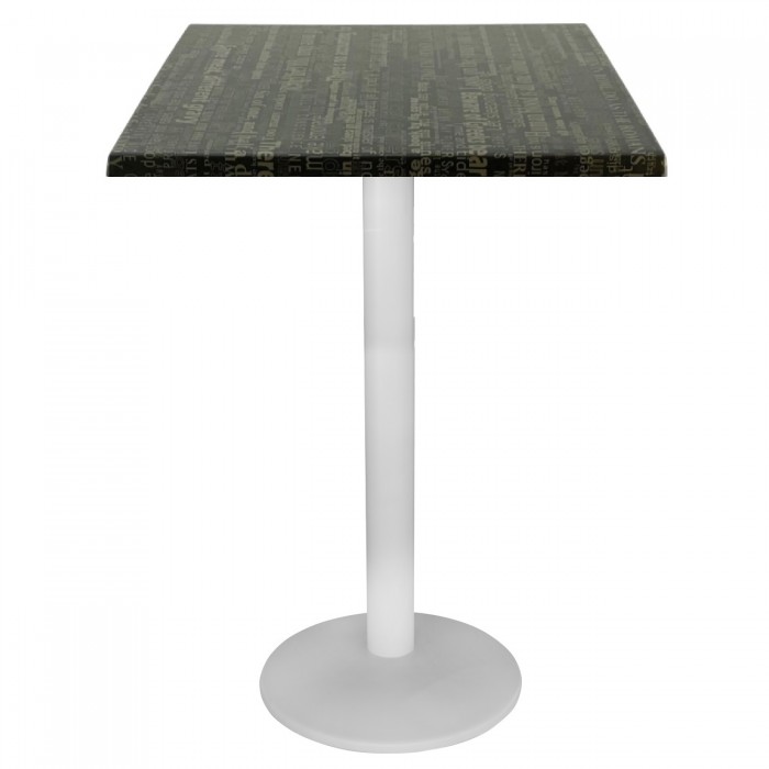 Masa bar patrata Raki Graphite Night blat werzalit 70x70xh112cm cu picior metalic alb 43xh110cm