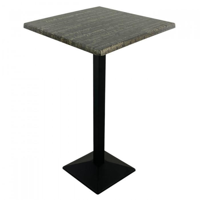 Masa bar patrata Raki Graphite Night blat werzalit 70x70xh112cm cu picior metalic negru 40x40xh110cm