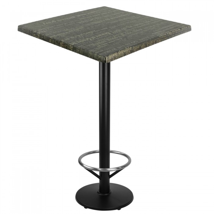 Masa bar patrata Raki Graphite Night blat werzalit 70x70xh112cm cu picior metalic negru cu suport picioare 43xh110cm