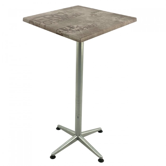 Masa cokctail patrata blat werzalit 70x70xh107cm Raki Brown Coffee Sack si picior metalic clasic gri h105