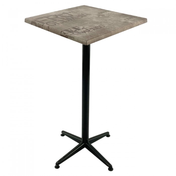 Masa cokctail patrata blat werzalit 70x70xh107cm Raki Brown Coffee Sack si picior metalic clasic negru h105