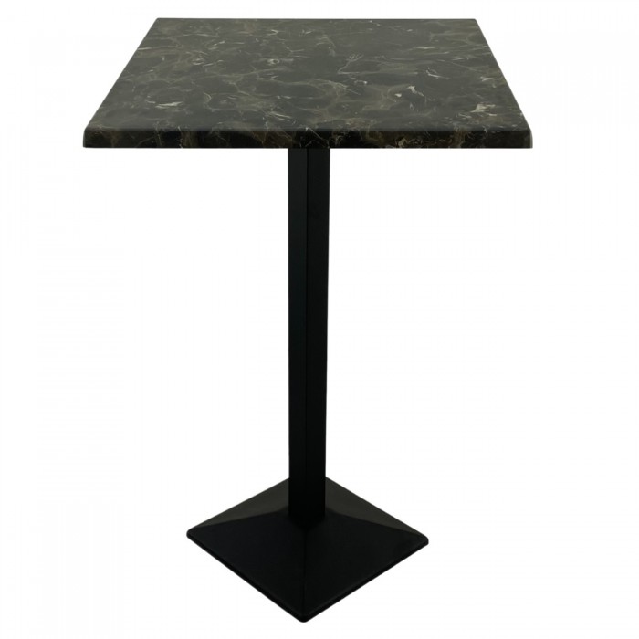 Masa inalta bar patrata Raki Karacabey Dark Marble 70x70xh112cm blat werzalit si picior metalic negru 40x40xh110cm