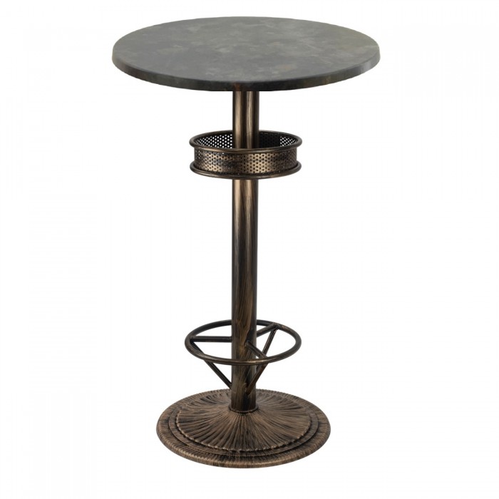 Masa bar rotunda blat werzalit 60xh112cm Raki Metalic Oxid cu picior metalic aspect vintage bronz antichizat 50xh110cm