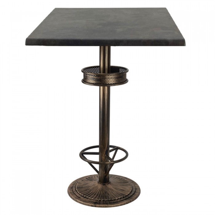 Masa inalta bar patrata Raki Metalic Oxid 80x80xh112cm blat werzalit si picior metalic aspect vintage bronz antichizat 50xh110cm