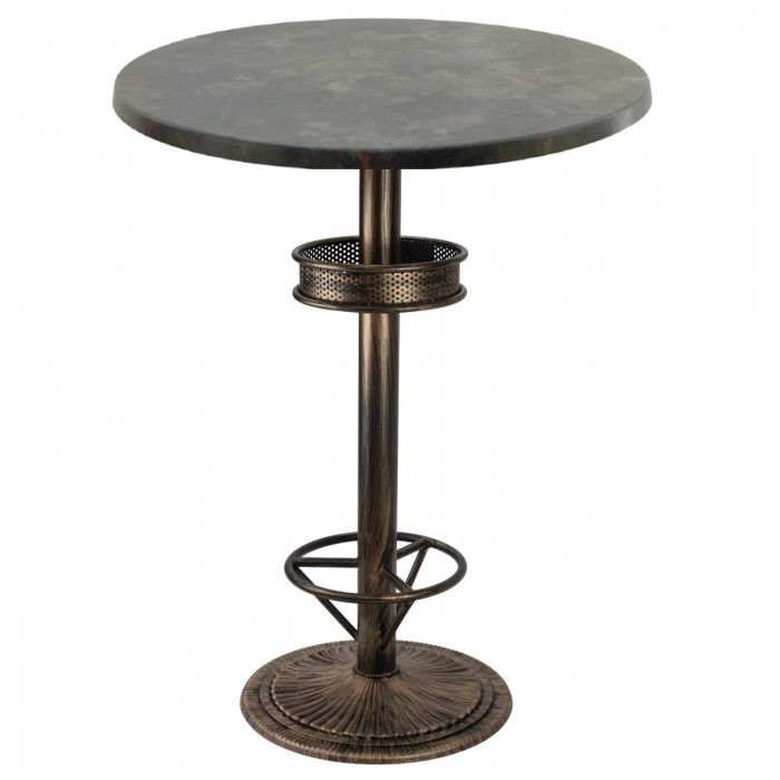 Masa inalta bar Raki Metalic Oxid 80xh112cm blat werzalit si picior metalic aspect vintage bronz antichizat 50xh110cm