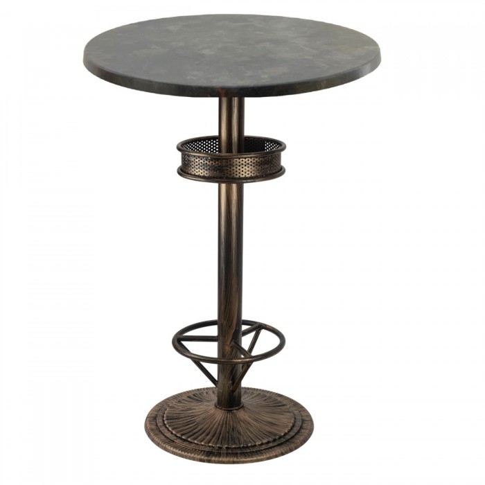 Masa inalta bar rotunda Raki Metalic Oxid 70xh112cm blat werzalit si picior metalic aspect vintage bronz antichizat 50xh110cm