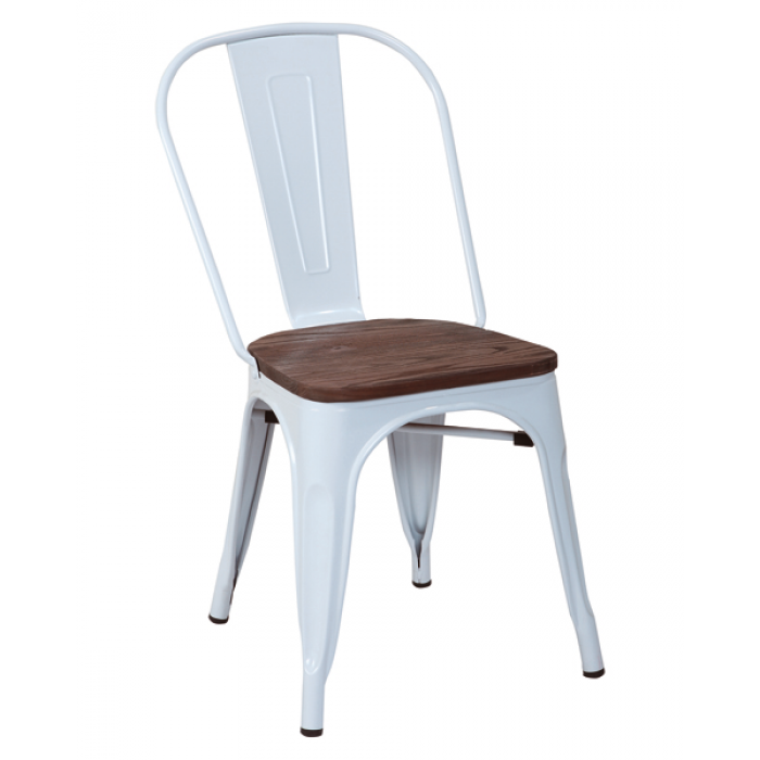 Scaun metalic RAKI RETRO 51x44x84cm sezut lemn WHITE