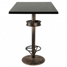 Masa bar inalta patrata 80x80xh112cm Raki New Wenge blat werzalit si picior metalic aspect vintage bronz antichizat 50xh110cm