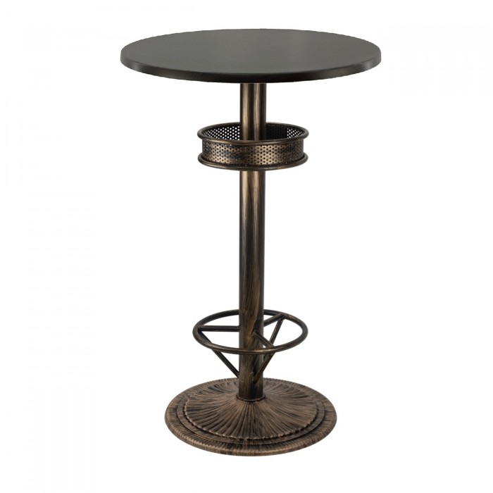 Masa bar inalta rotunda 60xh112cm Raki New Wenge blat werzalit si picior metalic aspect vintage bronz antichizat 50xh110cm