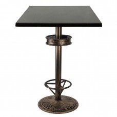 Masa inalta bar patrata 70x70xh112cm Raki New Wenge blat werzalit si picior metalic aspect vintage bronz antichizat 50xh110cm
