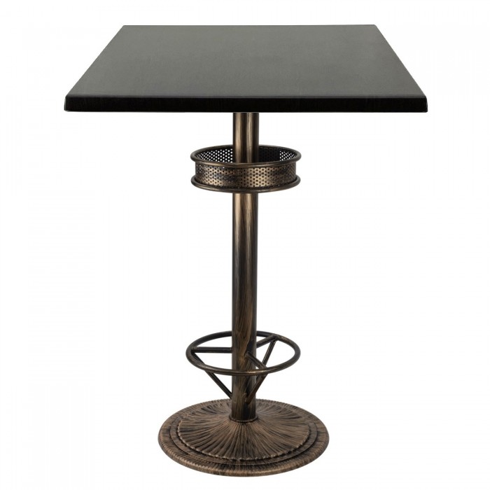 Masa inalta bar patrata 70x70xh112cm Raki New Wenge blat werzalit si picior metalic aspect vintage bronz antichizat 50xh110cm