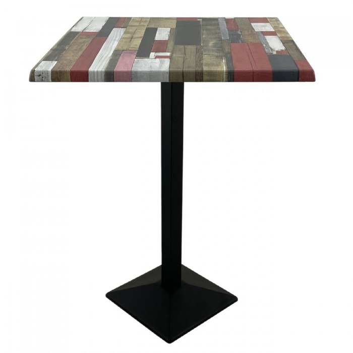 Masa inalta bar patrata 80x80xh112cm Raki Redden Wood blat werzalit si picior metalic negru 40x40xh110cm