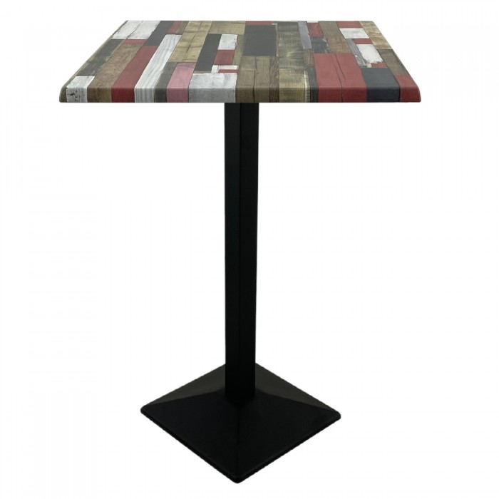 Masa inalta bar patrata 70x70xh112cm Raki Redden Wood blat werzalit si picior metalic negru 40x40xh110cm