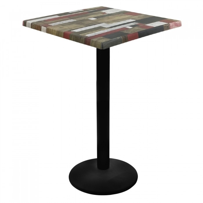 Masa inalta bar patrata 70x70xh112cm Raki Redden Wood blat werzalit si picior metalic negru 43xh110cm