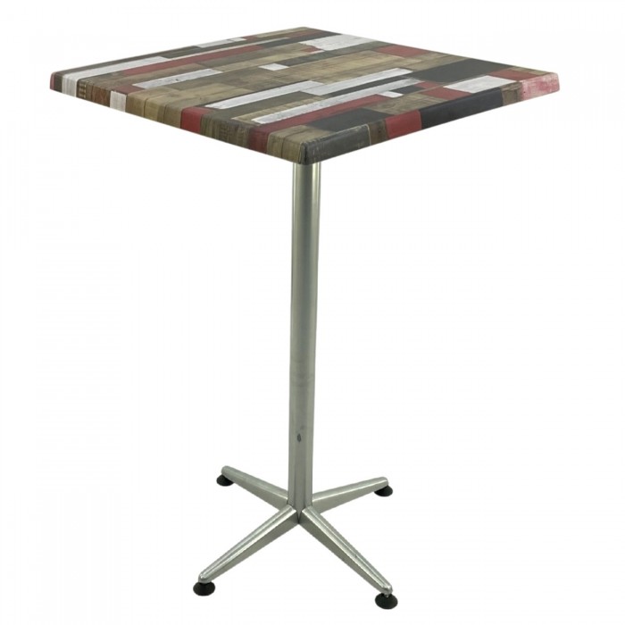 Masa inalta bar patrata 80x80xh107cm Raki Redden Wood blat werzalit si picior metalic clasic gri h105