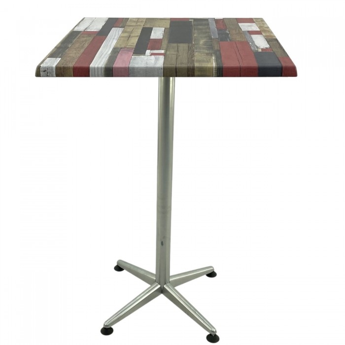 Masa inalta bar patrata 80x80xh107cm Raki Redden Wood blat werzalit si picior metalic clasic gri h105