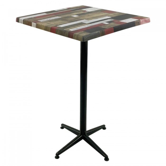 Masa inalta bar patrata 80x80xh107cm Raki Redden Wood blat werzalit si picior metalic clasic negru h105