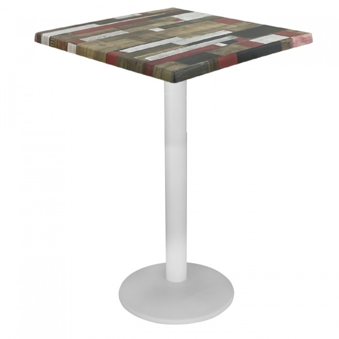 Masa inalta bar patrata 80x80xh112cm Raki Redden Wood blat werzalit si picior metalic alb 43xh110cm