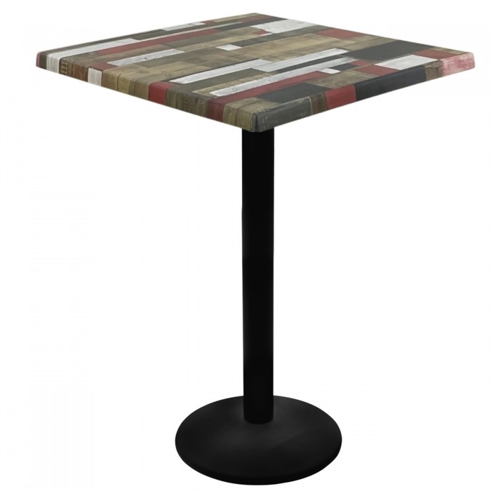 Masa inalta bar patrata 80x80xh112cm Raki Redden Wood blat werzalit si picior metalic negru 43xh110cm