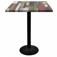 Masa inalta bar patrata 80x80xh112cm Raki Redden Wood blat werzalit si picior metalic negru 43xh110cm