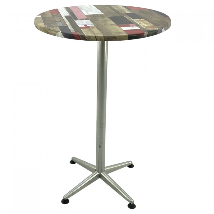 Masa inalta bar rotunda 70xh107cm Raki Redden Wood blat werzalit si picior metalic clasic gri h105