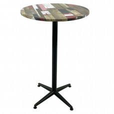Masa inalta bar rotunda 70xh107cm Raki Redden Wood blat werzalit si picior metalic clasic negru h105