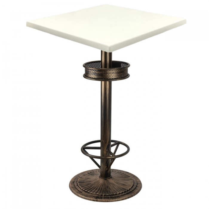 Masa bar interior/exterior patrata 70x70xh112cm Raki Uni Art blat werzalit si picior metalic aspect vintage bronz antichizat 50xh110cm