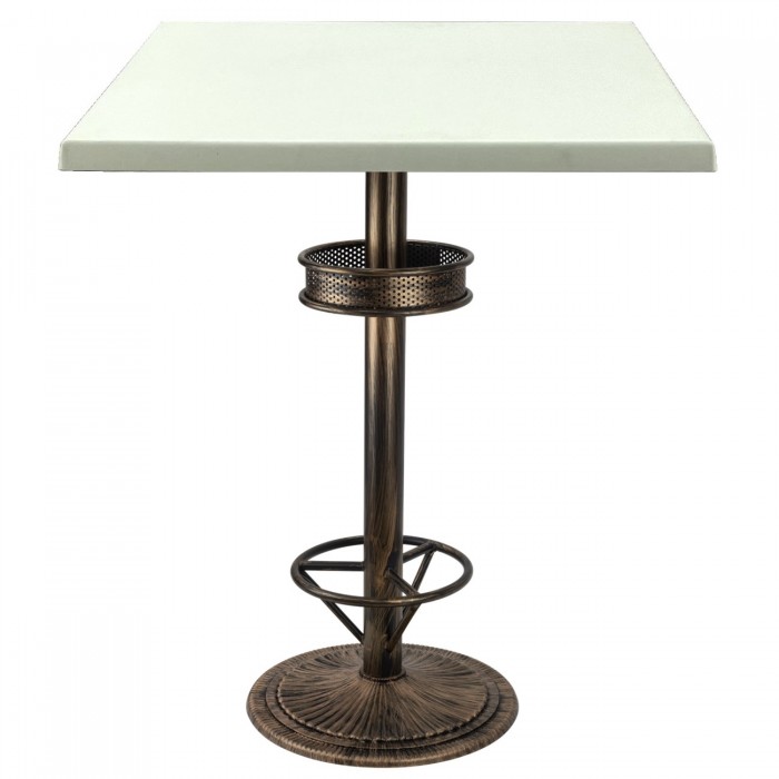 Masa patrata bar interior/exterior 80x80xh112cm Raki Uni Art blat werzalit si picior metalic aspect vintage bronz antichizat 50xh110cm