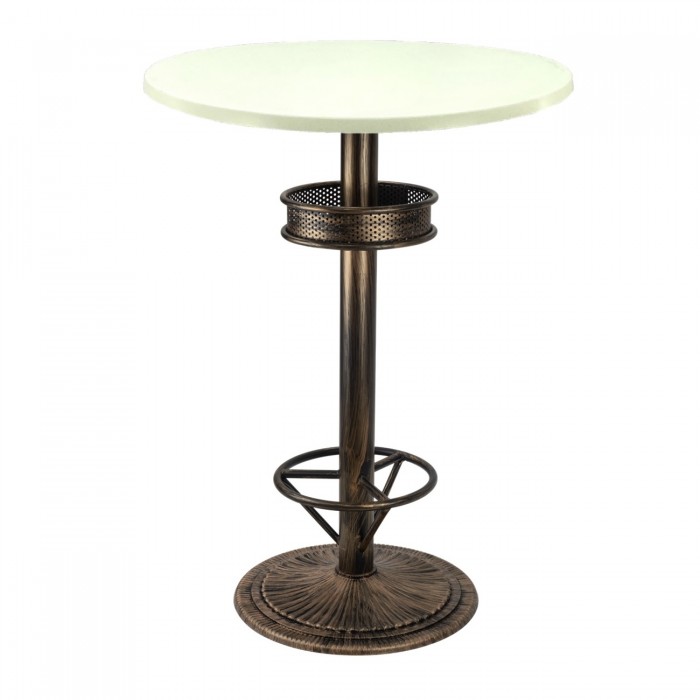 Masa rotunda inalta pentru bar 60xh112cm Raki Uni Art blat werzalit si picior metalic aspect vintage bronz antichizat 50xh110cm
