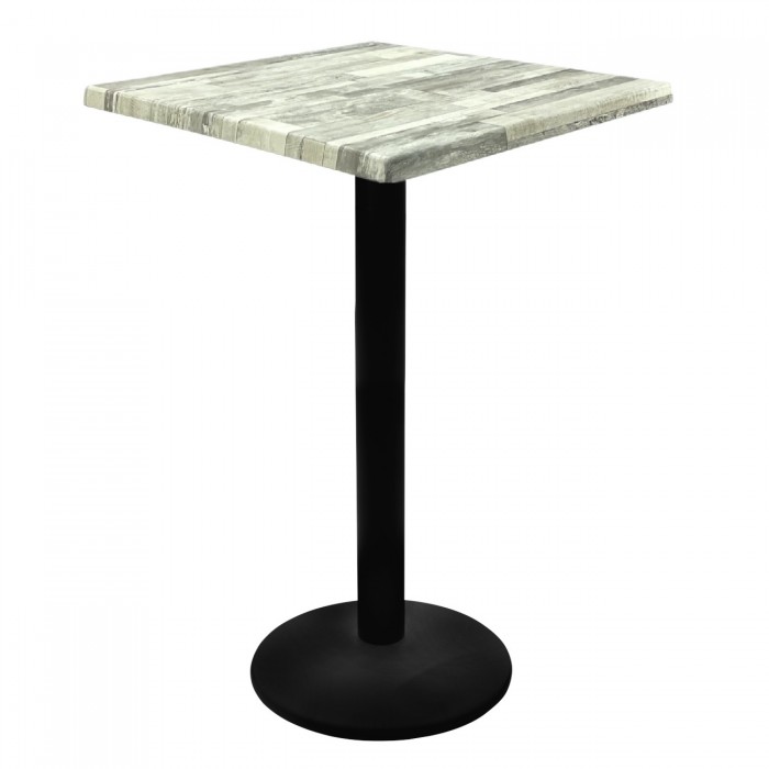 Masa inalta bar patrata Raki White Block 70x70xh112cm blat werzalit si picior metalic negru 43xh110cm