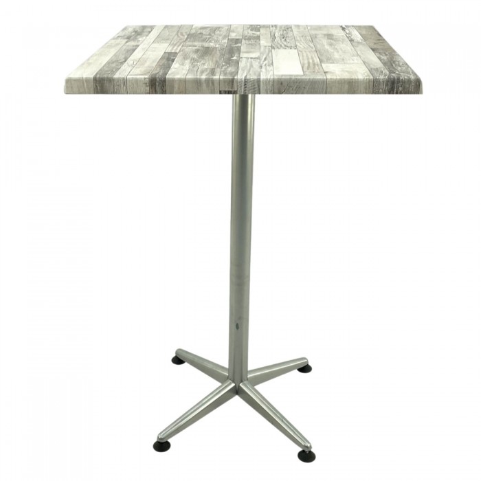 Masa bar patrata blat werzalit 80x80xh107cm Raki White Block cu picior metalic clasic gri h105