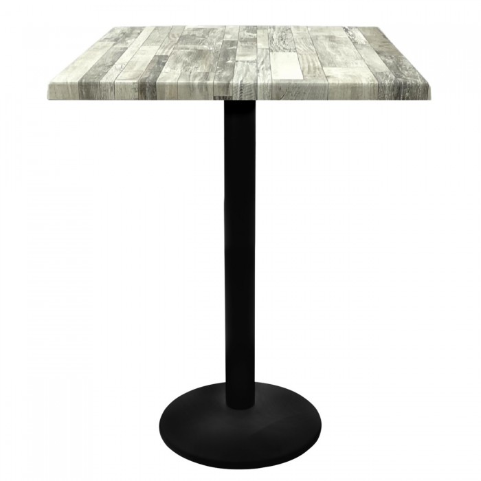 Masa bar patrata blat werzalit 80x80xh112cm Raki White Block cu picior metalic negru 43xh110cm