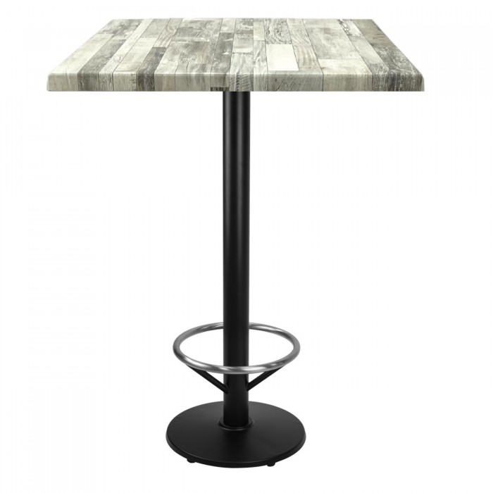 Masa bar patrata blat werzalit 80x80xh112cm Raki White Block  cu picior metalic negru cu suport picioare 43xh110cm