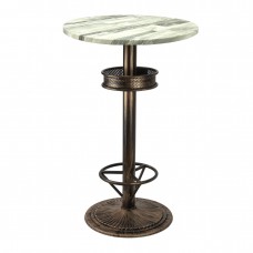 Masa bar rotunda blat werzalit 60xh112cm Raki White Block  cu picior metalic aspect vintage bronz antichizat 50xh110cm