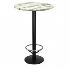 Masa bar rotunda blat werzalit 60xh112cm Raki White Block  cu picior metalic negru cu suport picioare 43xh110cm