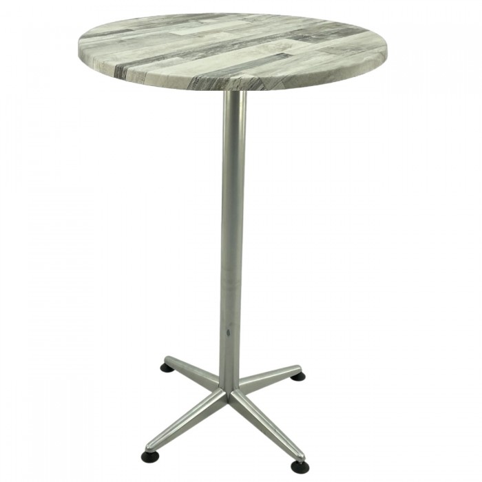 Masa bar rotunda blat werzalit Raki White Block 70xh107cm cu picior metalic clasic gri h105