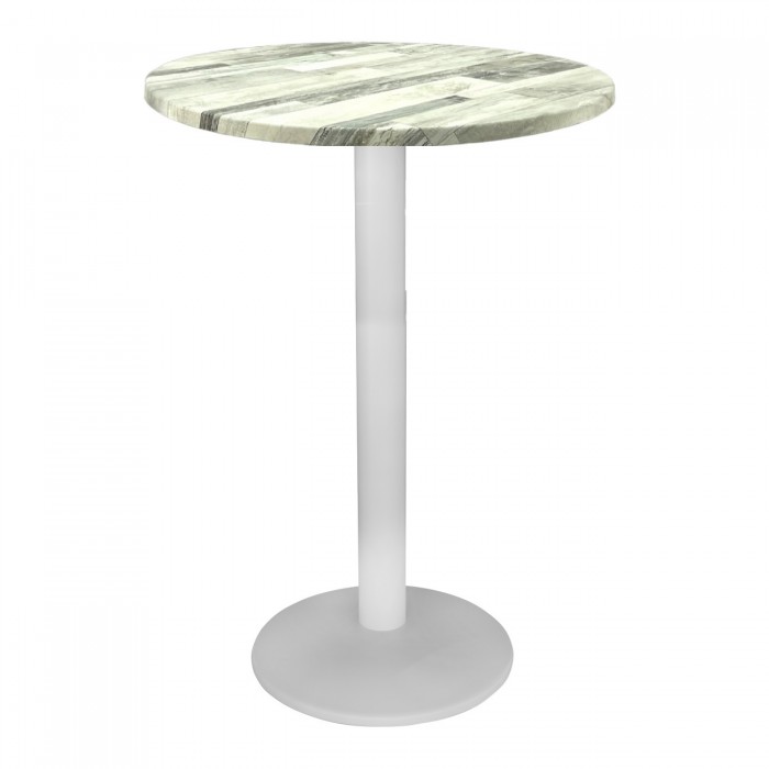 Masa bar rotunda blat werzalit Raki White Block 70xh112cm cu picior metalic alb 43xh110cm