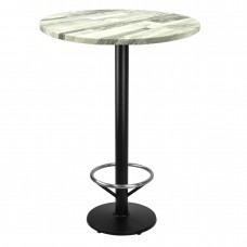 Masa bar rotunda blat werzalit Raki White Block 70xh112cm cu picior metalic negru cu suport picioare 43xh110cm