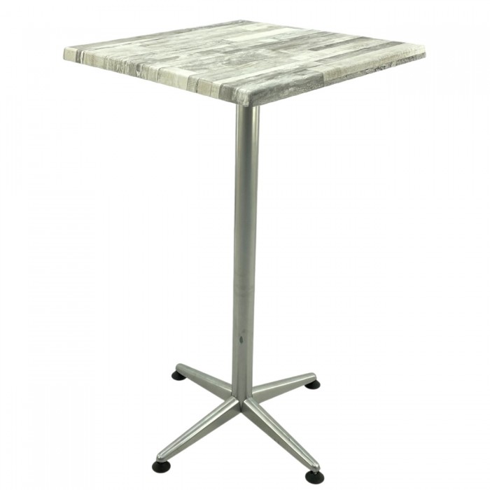 Masa inalta bar patrata Raki White Block 70x70xh107cm blat werzalit si picior metalic clasic gri h105