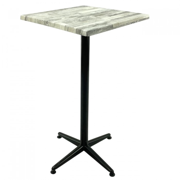 Masa inalta bar patrata Raki White Block 70x70xh107cm blat werzalit si picior metalic clasic negru h105