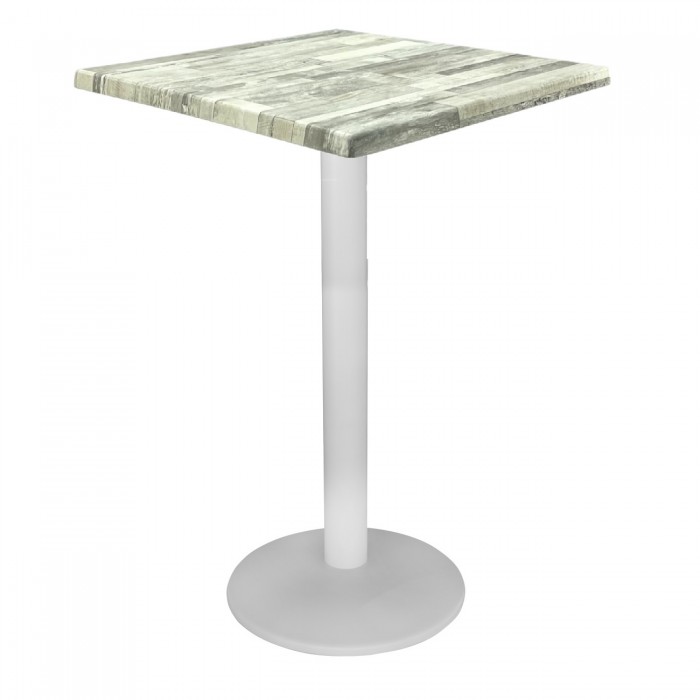 Masa inalta bar patrata Raki White Block 70x70xh112cm blat werzalit si picior metalic alb 43xh110cm