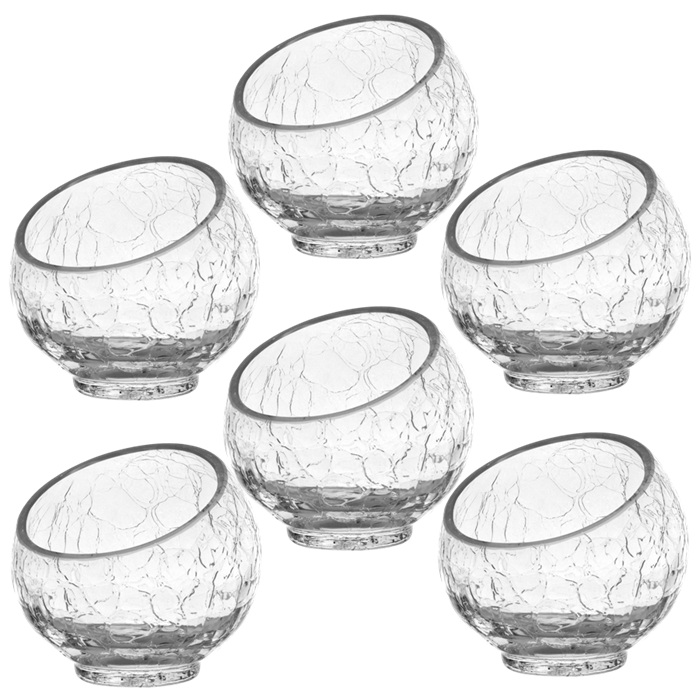 Bol din sticla texturata,tesit Cracked 9,5cm,200ml,set 6 buc