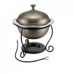 Chafing dish rotund CULINARO RUSTIC, 25cm, 3lt, inox texturat cu invelis cupru antichizat , suport negru...