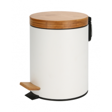 Cos de gunoi baie RAKI ICIKALA metalic cu pedala si capac bambus 12lt 25xh38cm alb
