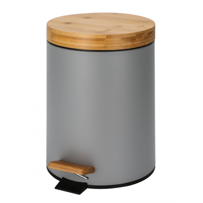 Cos de gunoi baie RAKI ICIKALA metalic cu pedala si capac bambus 12lt 25xh38cm gri
